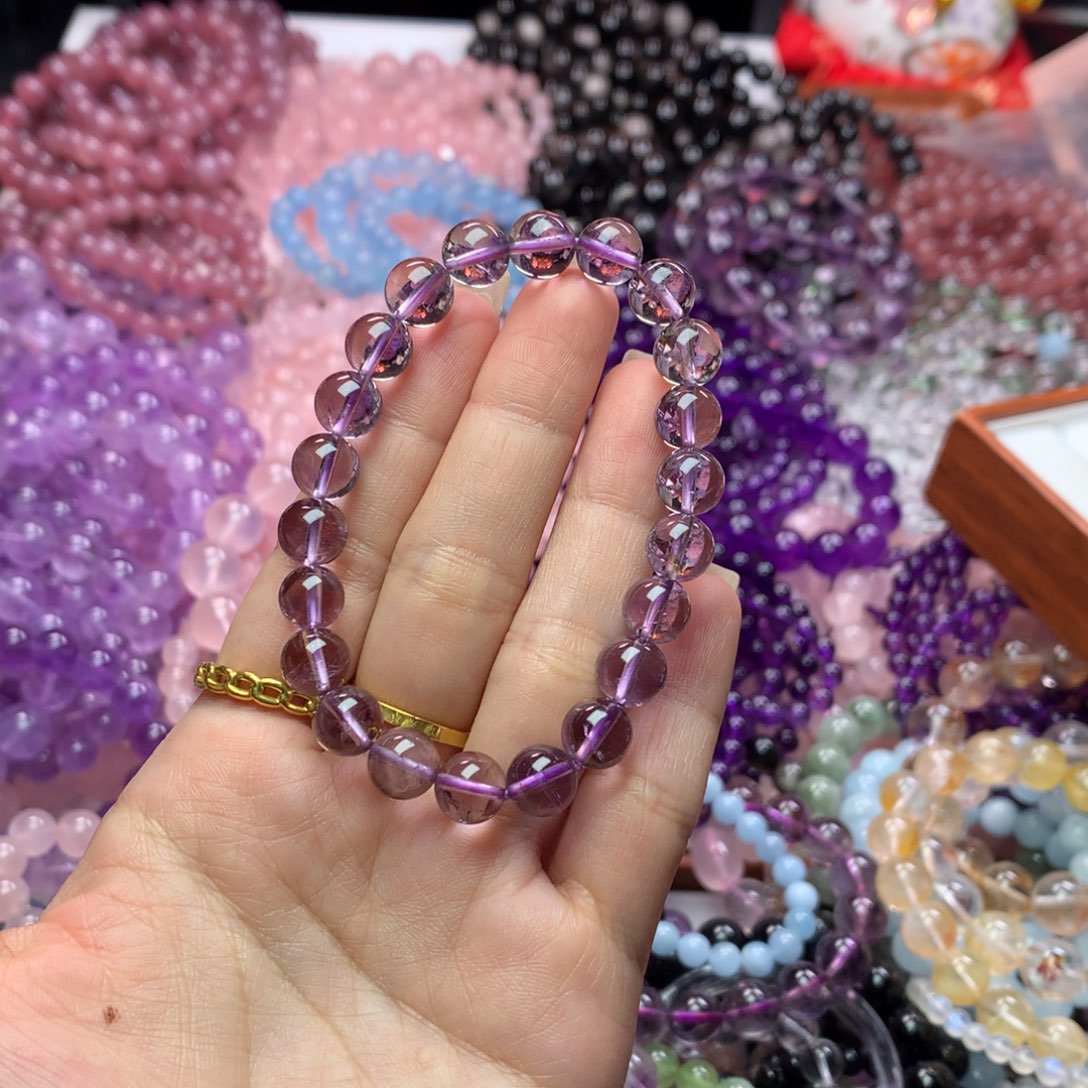 水晶手链未镶嵌女**蛋巴西紫水晶紫黄共生卡8.5+