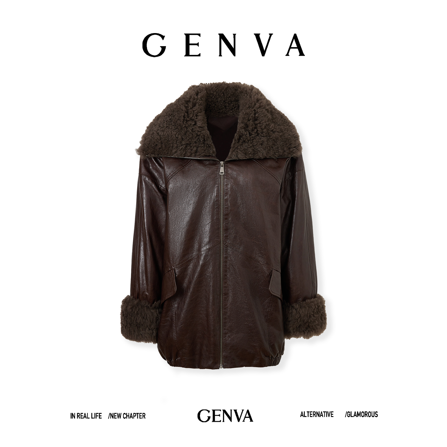 玖着'奥斯曼'土耳其进口油蜡绵羊皮白鹅绒颗粒羊皮毛一体领夹克