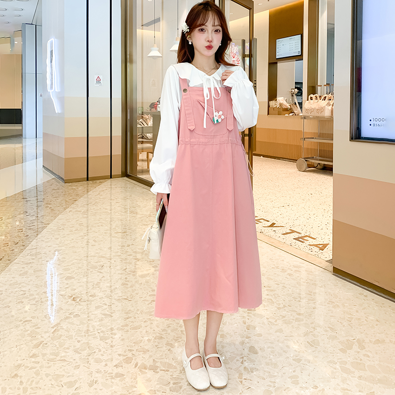 法式复古花边背心连衣裙女春秋2025新款内搭打底衬衫背带裙两件套