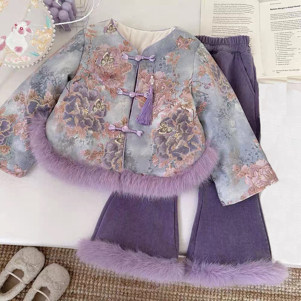 女童两件套装冬季加绒2025秋冬新款中国儿童唐装中式加厚宝宝套装