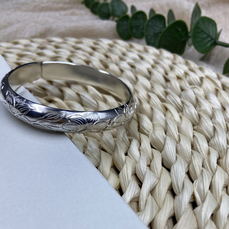 足银手镯 足银999百合碟语你若盛开蝴蝶自来手镯纯手工定制不退换