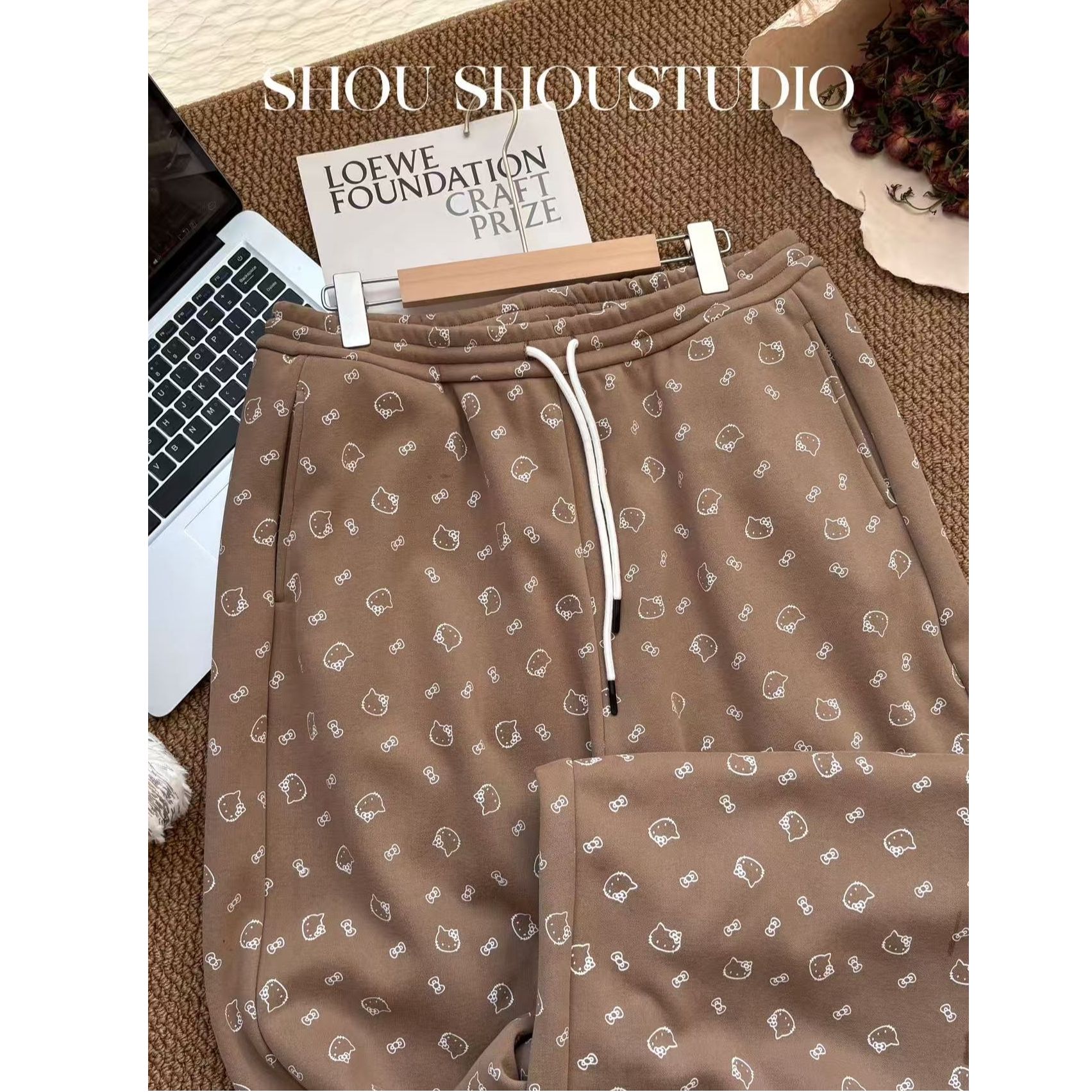 【夏夏】大码加绒松紧腰印花可爱显瘦百搭猪鼻子扣束脚裤S02356