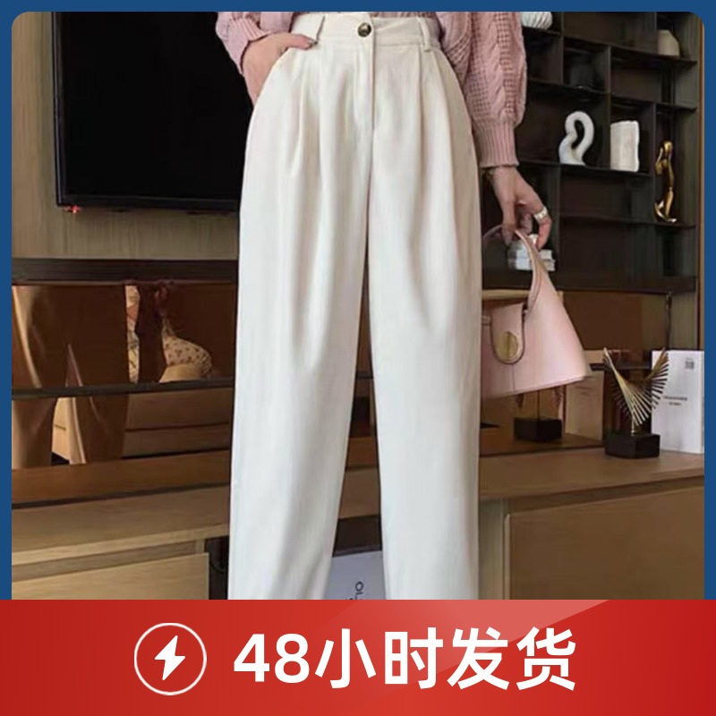 Q24 101802 -束脚灯芯绒休闲潮流裤子白色高腰