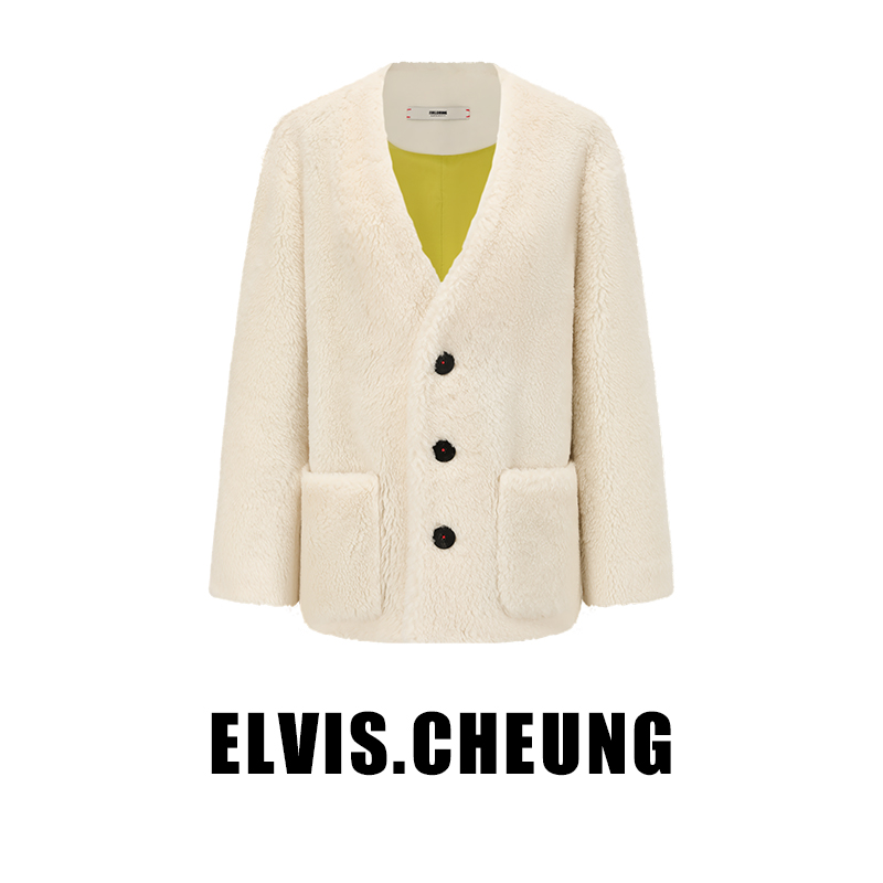 ELVIS.CHEUNG羊盖毛V领开衫外套
