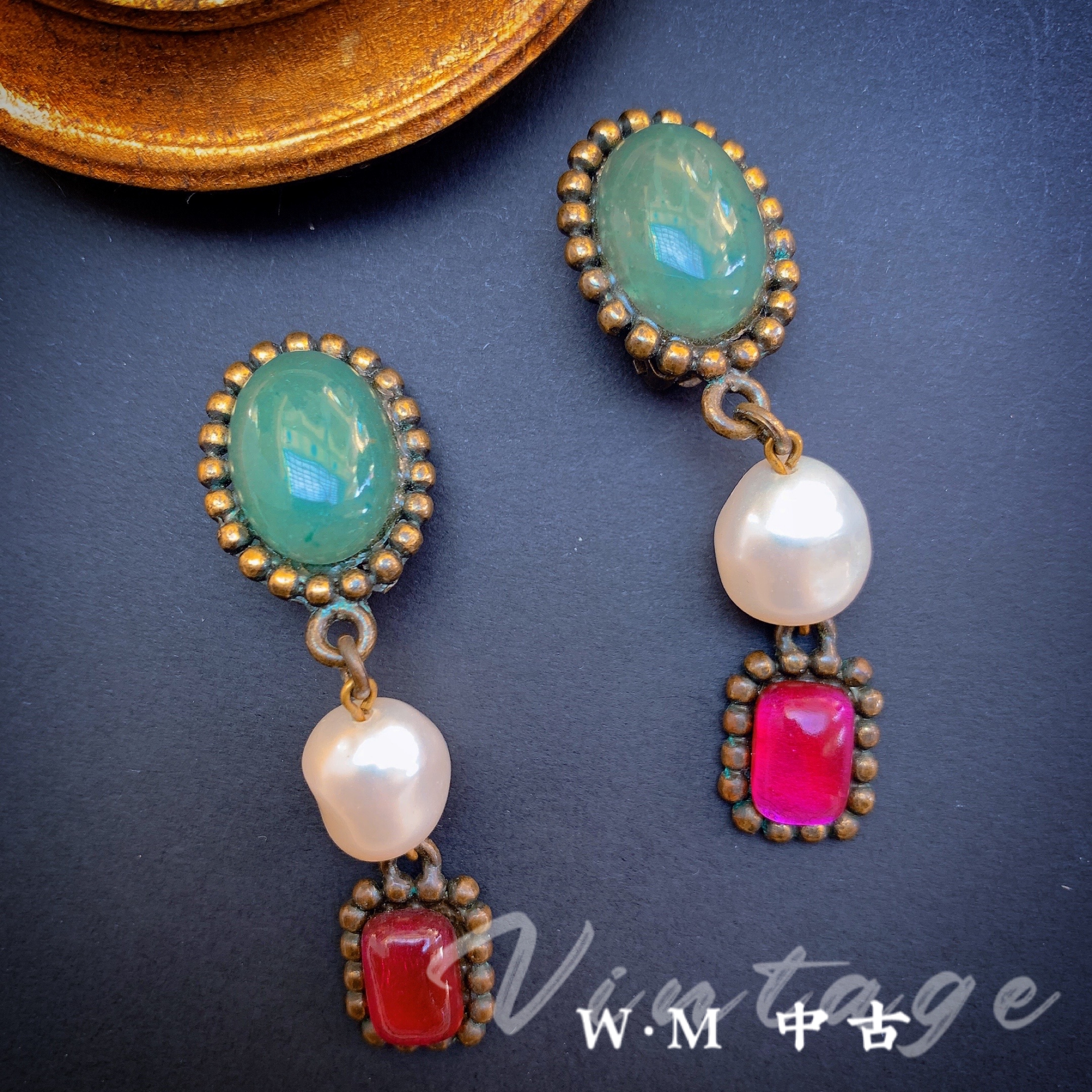 铜合金耳饰 W·M中古-菲*普（法）扫肩耳夹