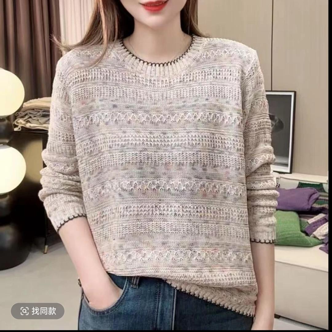 G【调色师】圆领撞色花纱针织衫款套头休闲宽松