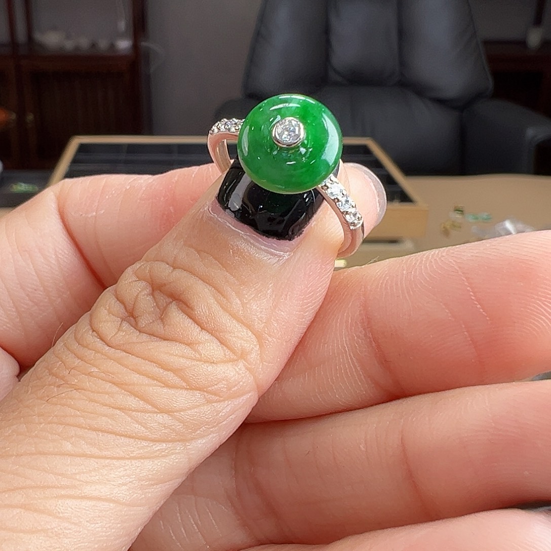 翡翠银S925镶嵌耳饰戒指203