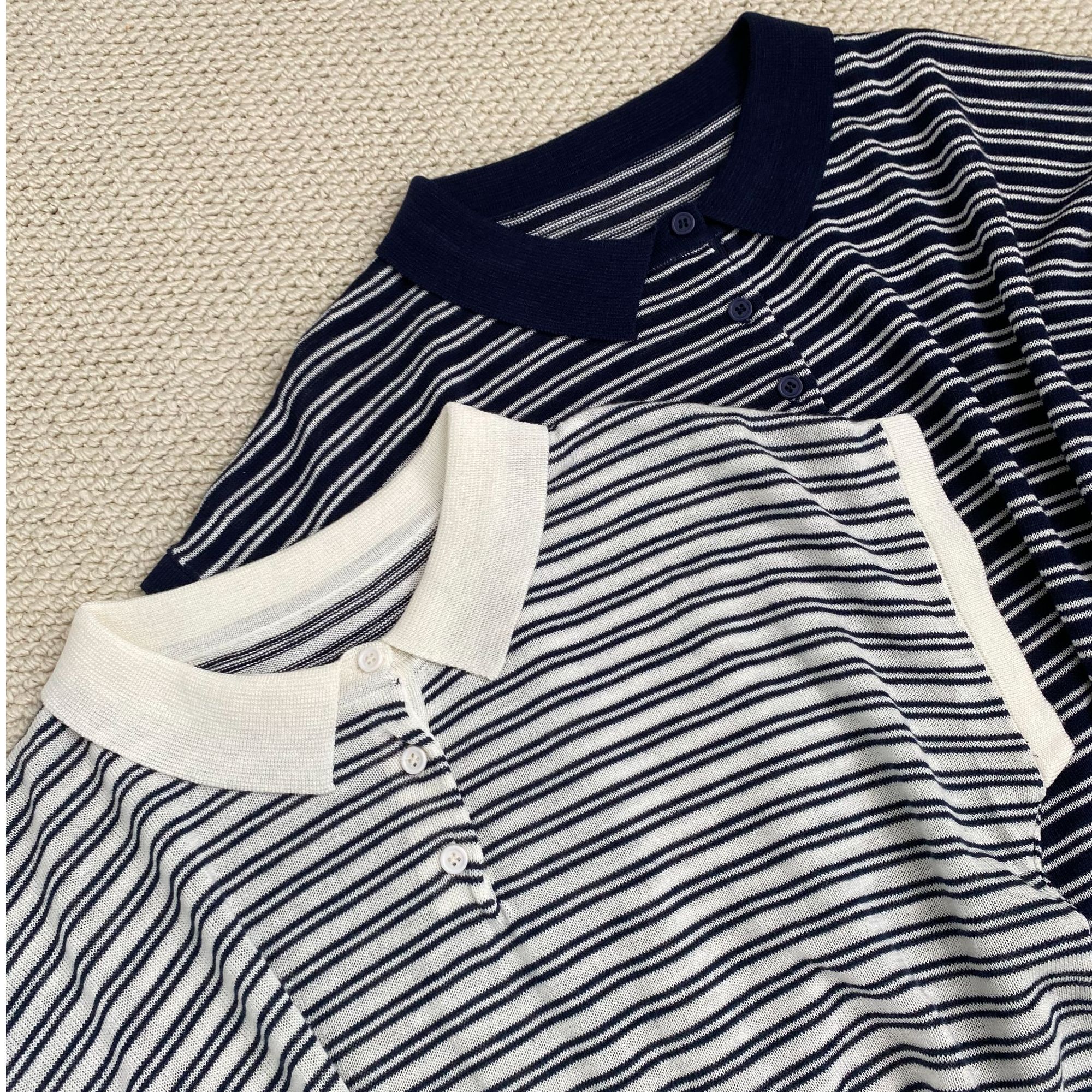 lin’家夏天新款，好穿【条纹】韩订单 亚麻Polo领 针织坎肩- 1102