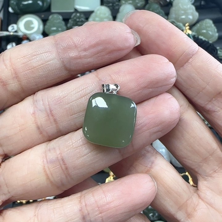 和田玉银S925镶嵌吊坠(不含链)