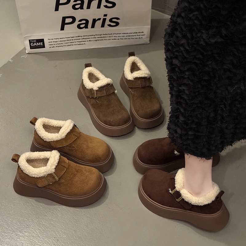 厚底加绒全包勃肯鞋女鞋子2025冬季新款毛毛棉鞋