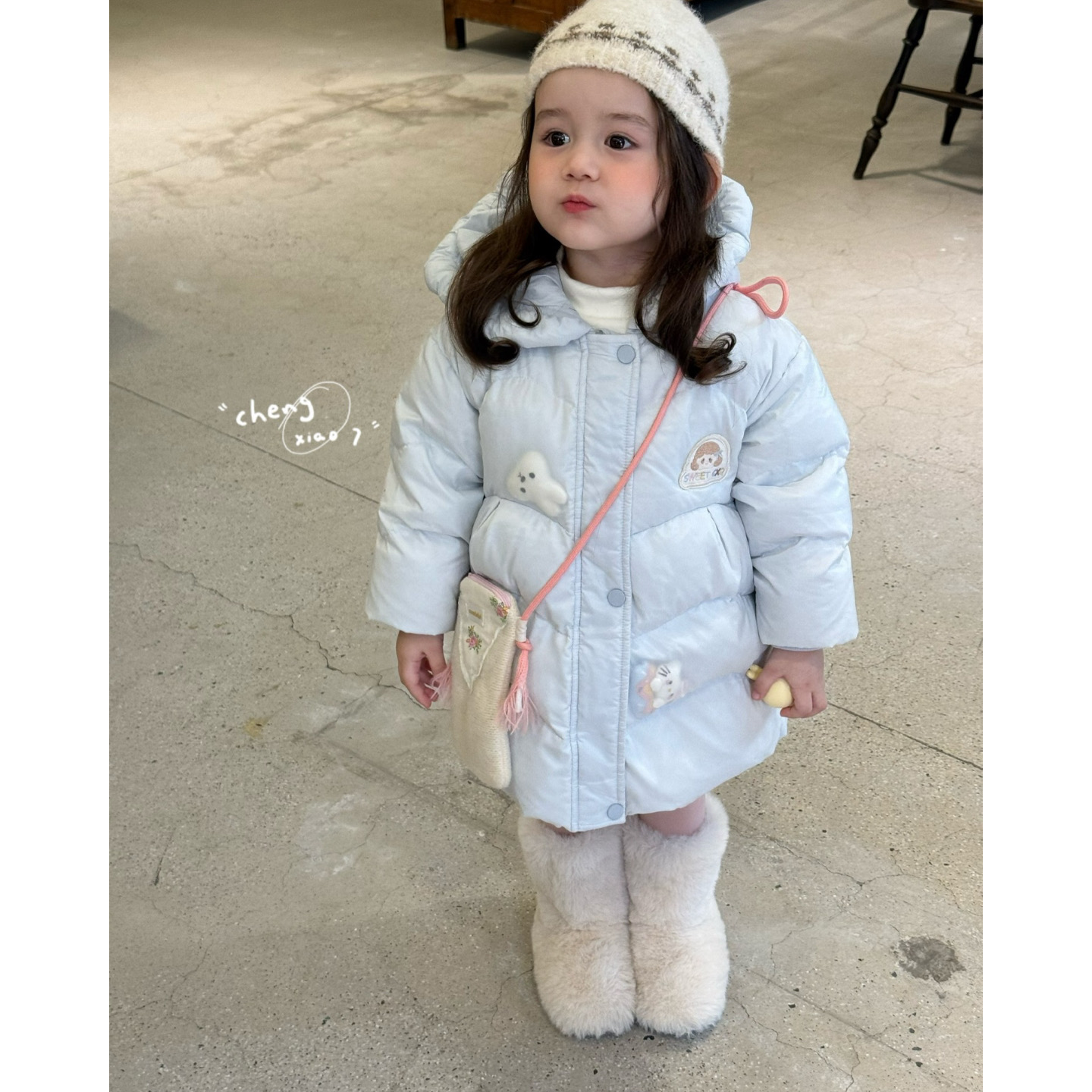 现货当天橙小七25冬款蓝色可爱女童兔子羽·绒服汉服儿童55507