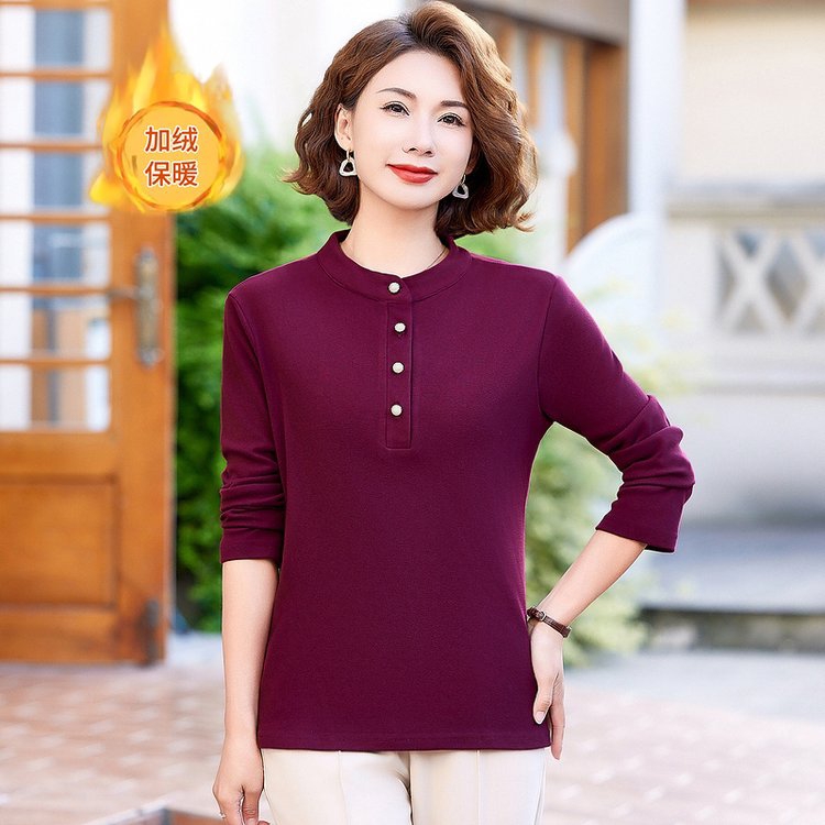 中老年妈妈装打底衫内搭春秋长袖T恤秋季小衫单穿打底保暖时尚