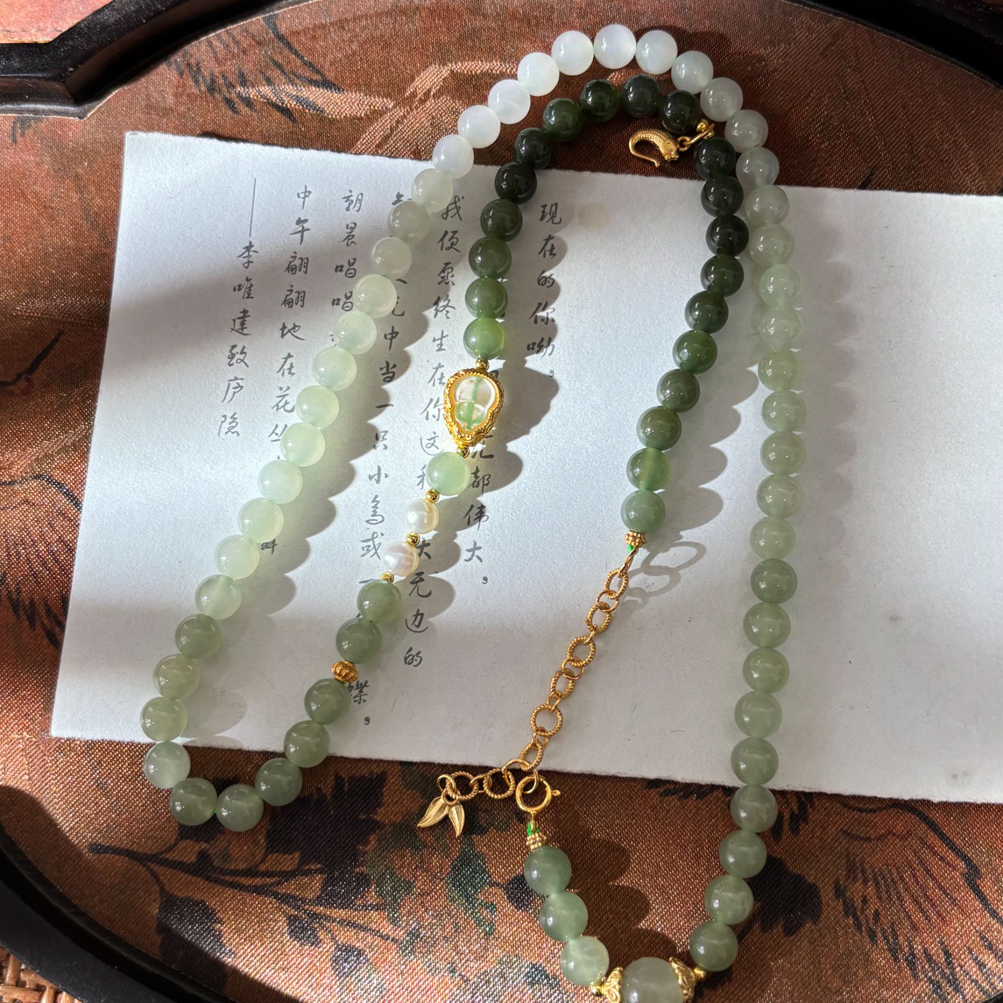 XMQS 青琅配【金菀菀】天然和田玉晴水渐变银S925镶嵌项链