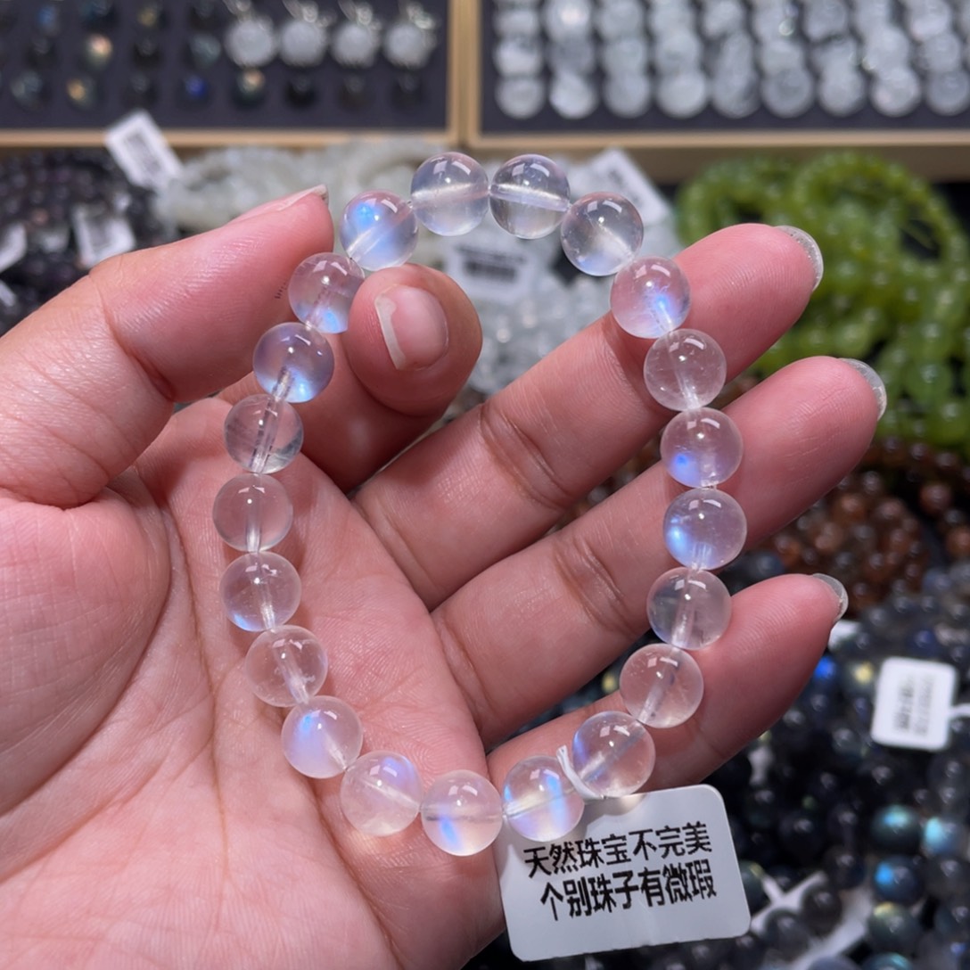 月光石手链未镶嵌宥***法蓝月光手链9mm