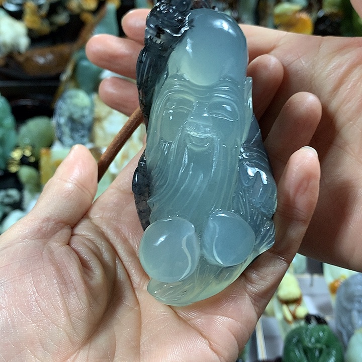 蛇纹石玉手把件未镶嵌静*