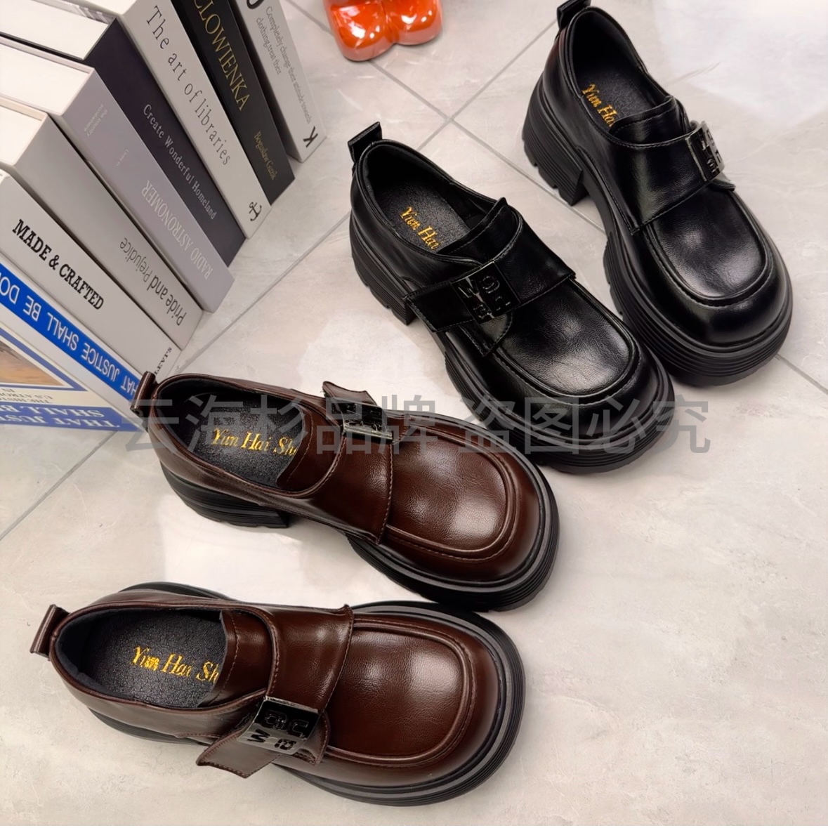 2025年新款水染金属英伦乐福鞋bra春秋大海复古黑色秋季学生皮鞋