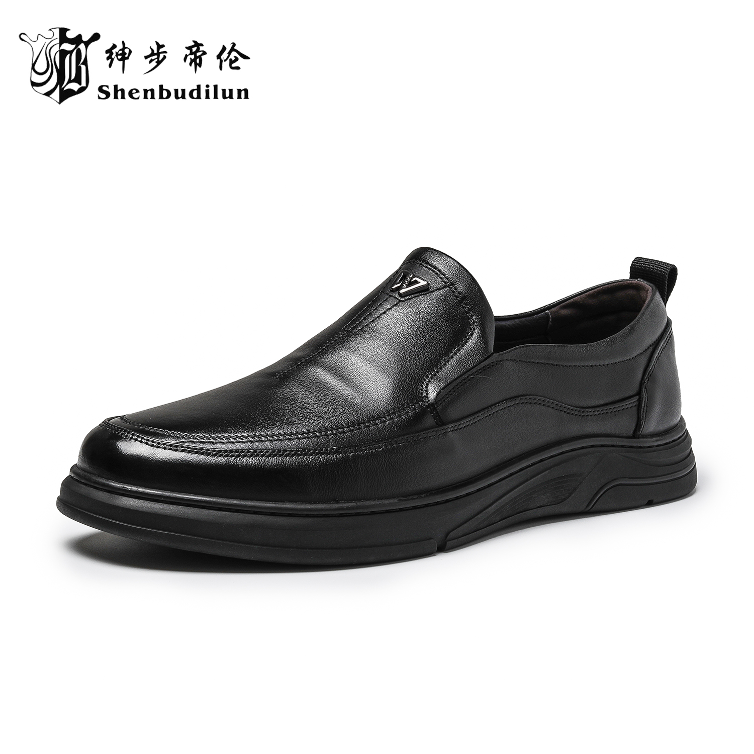 绅步帝伦9838头层牛皮休闲轻质简约风平跟休闲皮鞋爸爸鞋透气潮鞋