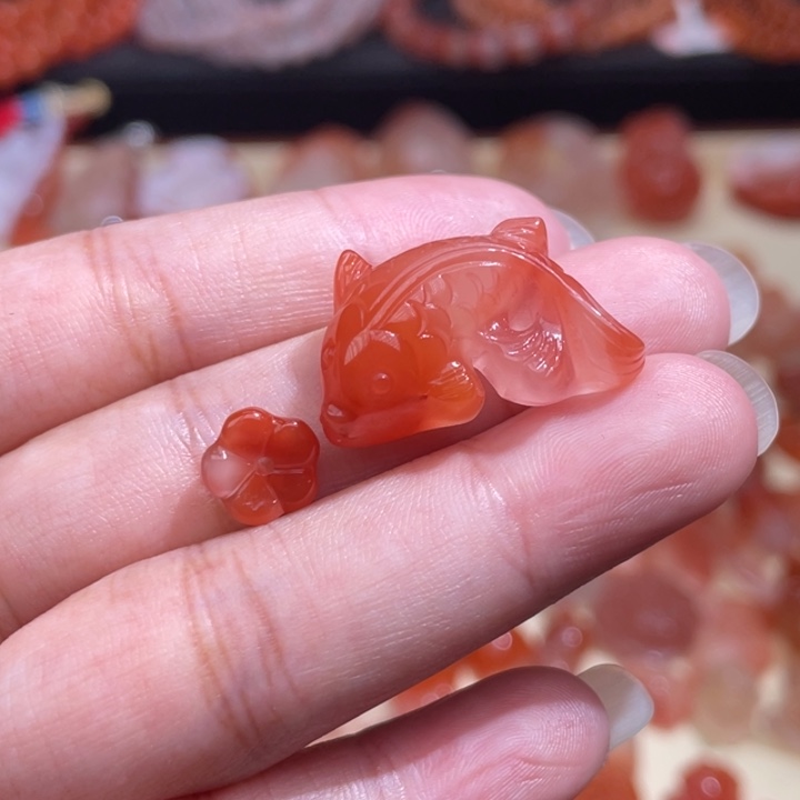 南红玛瑙碗花+鱼未镶嵌1351