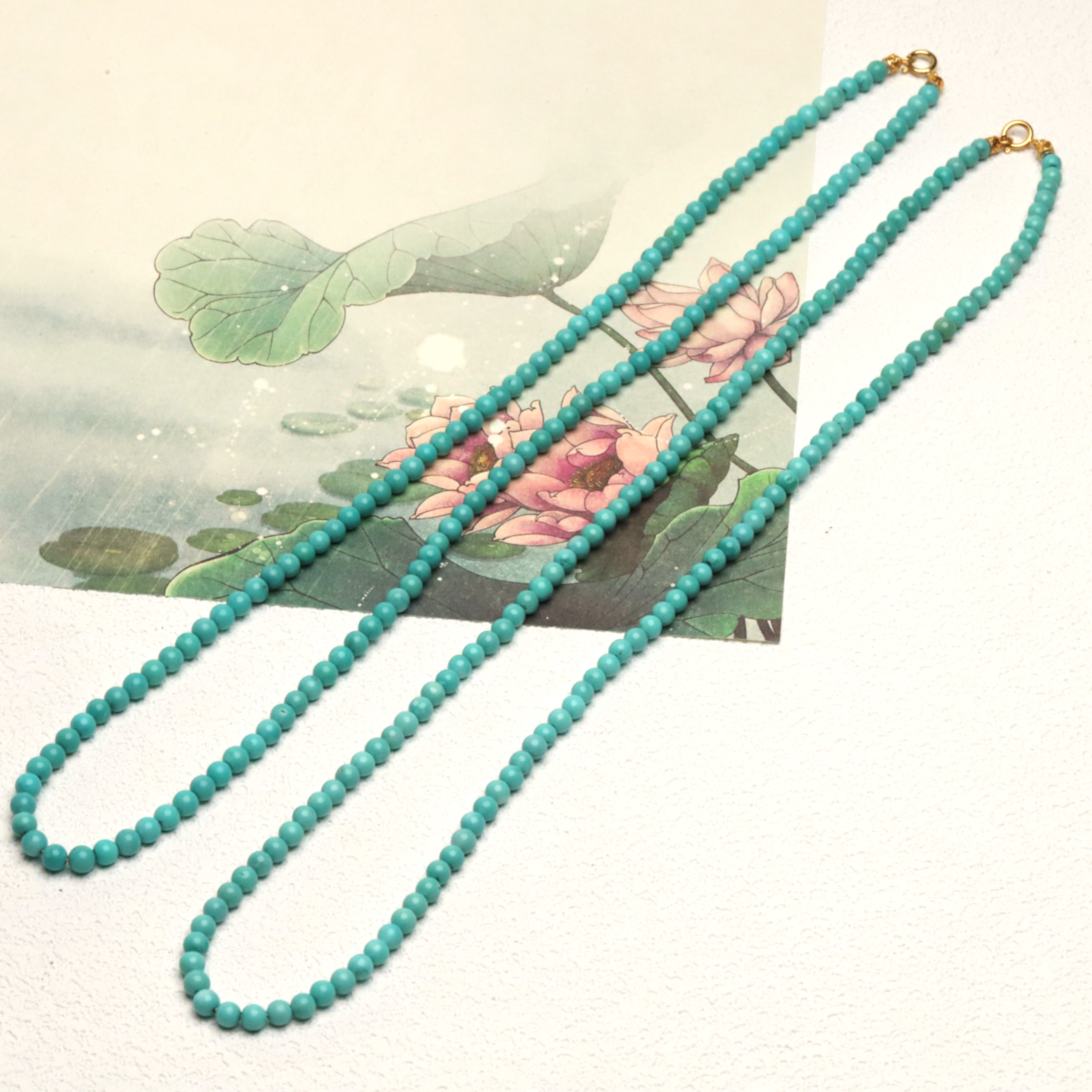 天然原矿绿松石高瓷精品18K金卡扣颈链（多样性发货一条）