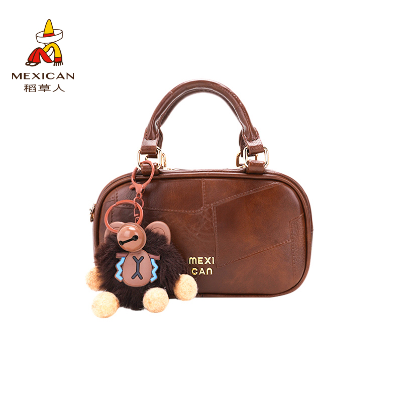 稻草人新款波士顿包秋冬美拉德包包拼接手提斜挎包百搭通勤女包