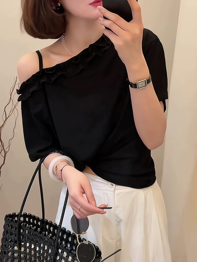 2025背心女款夏季斜肩短袖
