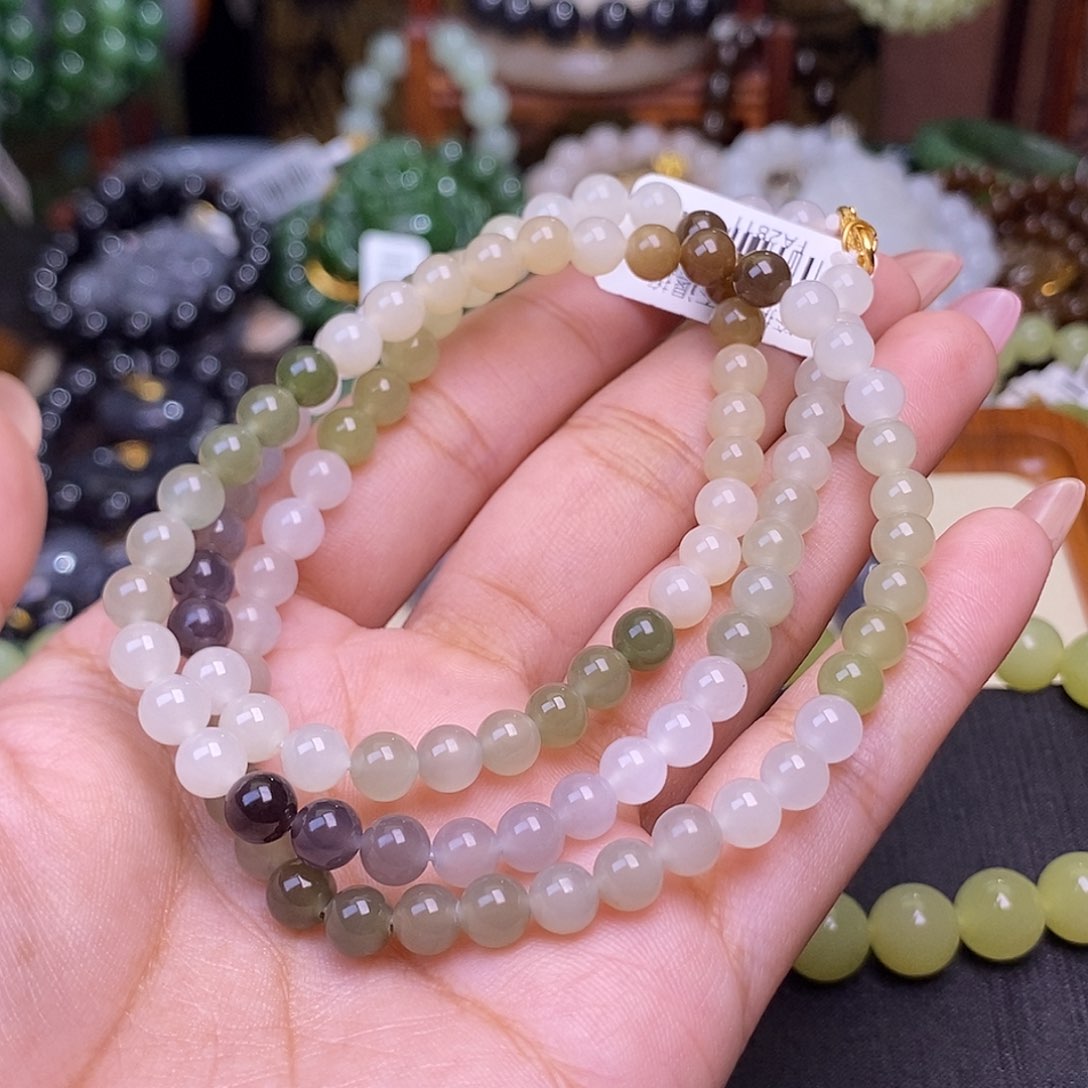 手链未镶嵌和田玉多宝老矿料约6mm108佛珠