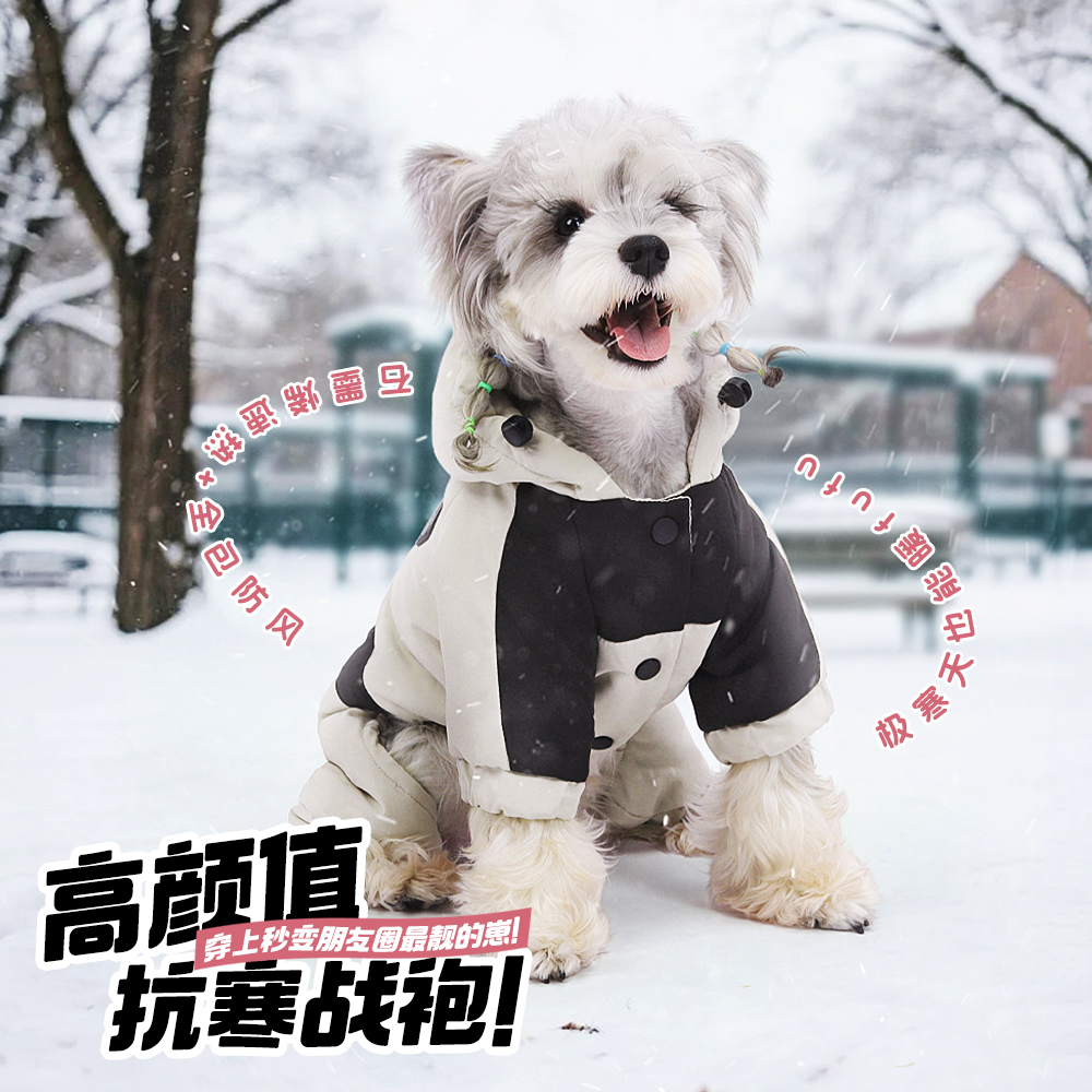 秋冬新款宠物狗防水加厚保暖四脚棉衣适合泰迪雪纳瑞比熊狗狗胸背