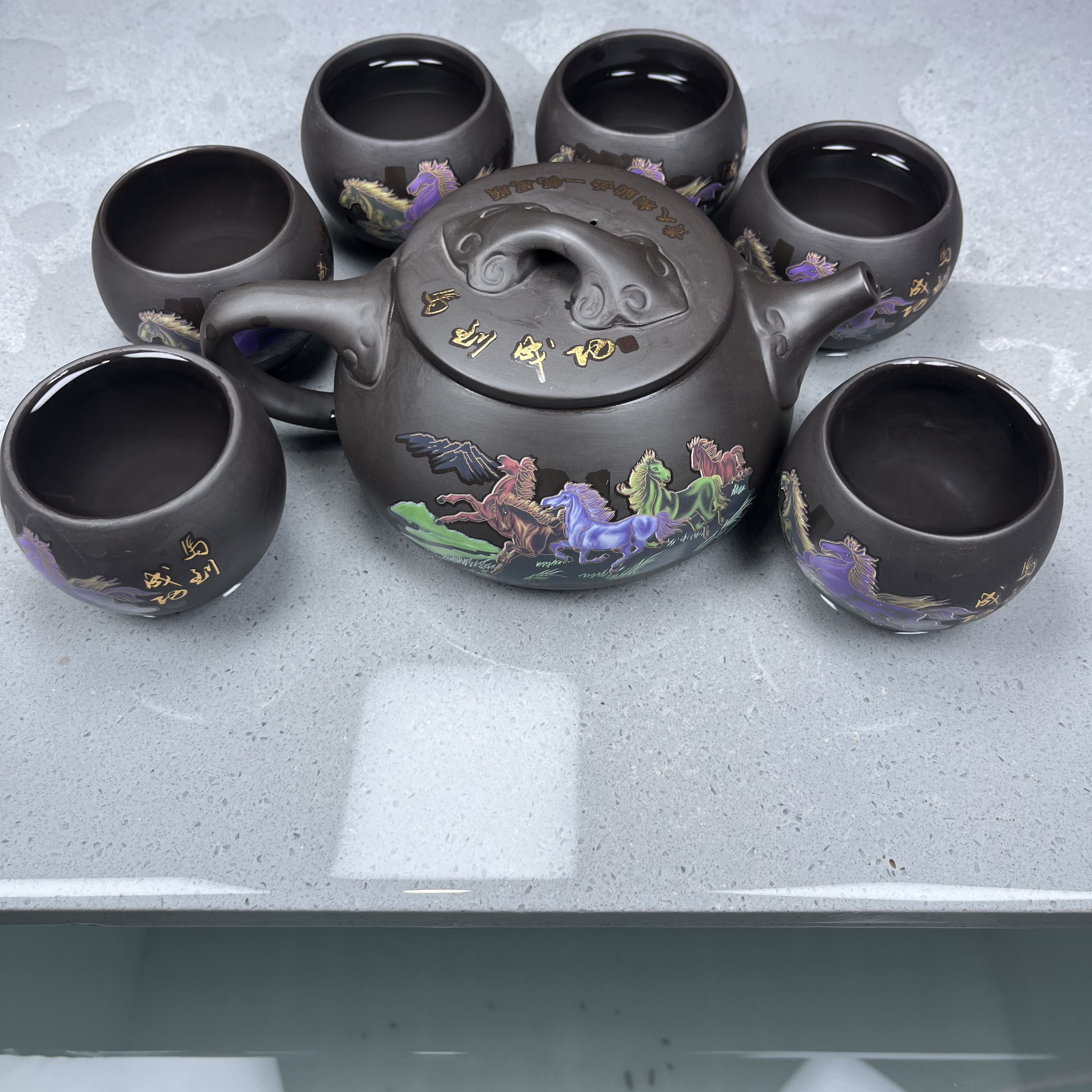 马到成功600cc超大容量变色凤鸣如意石瓢 一壶六杯 茶具套装