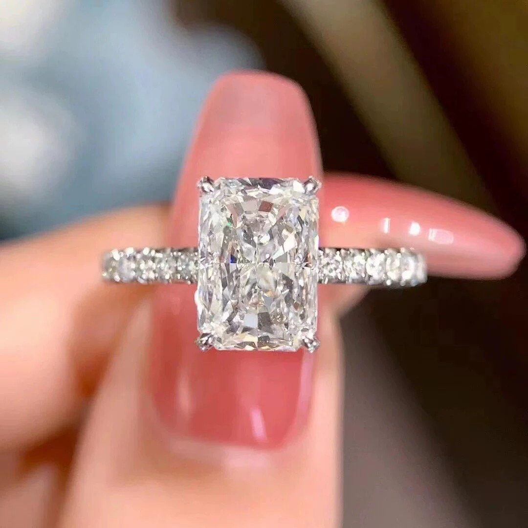 925银莫桑石银制品 （微镶长方）气质时尚奢华小众镶钻轻奢百搭镶嵌