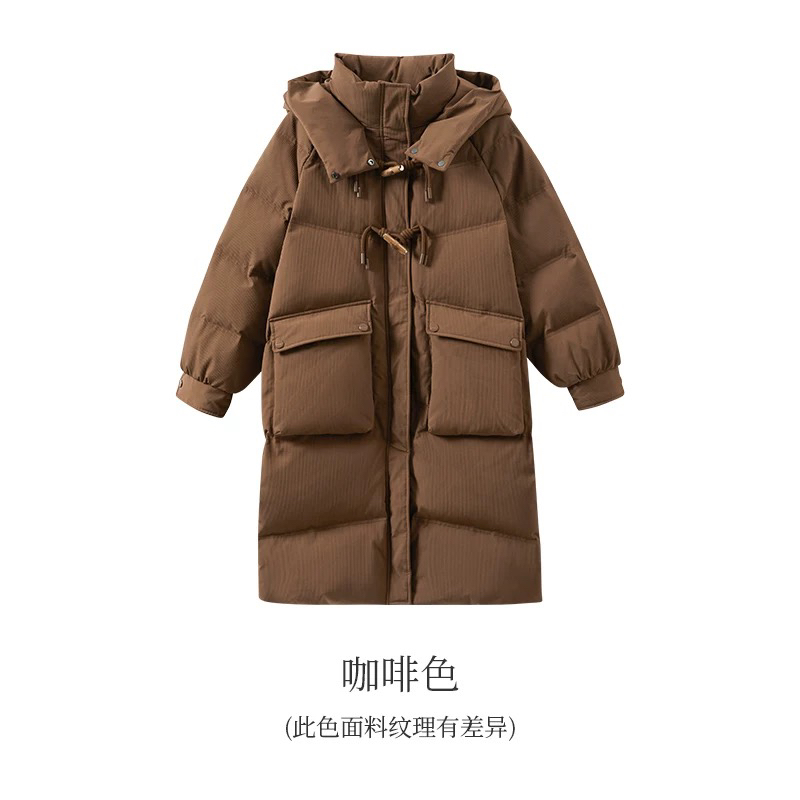 【茵曼服饰】茵曼李一桐同款牛角扣羽绒服连帽长外套18348250