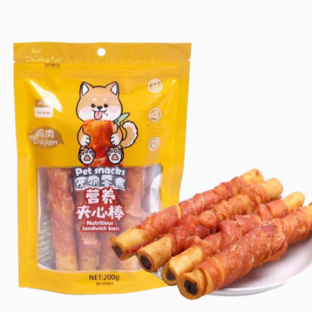 Chewing Fun/咬得欢宠物零食夹心棒鸡肉鸭肉200g全犬类低脂肪优质