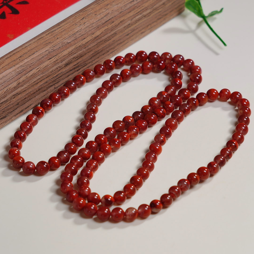 天然南红火焰纹6m+项链