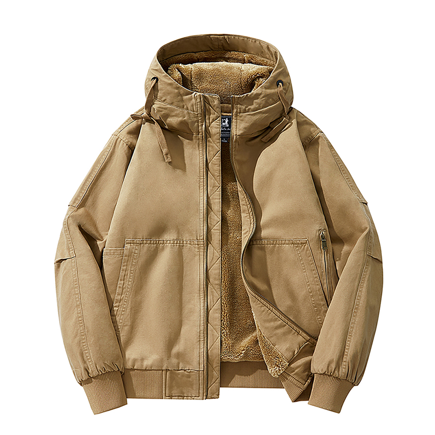 新款高档棉服水洗纯棉连帽棉衣男多口袋休闲外套加绒加厚保暖外衣