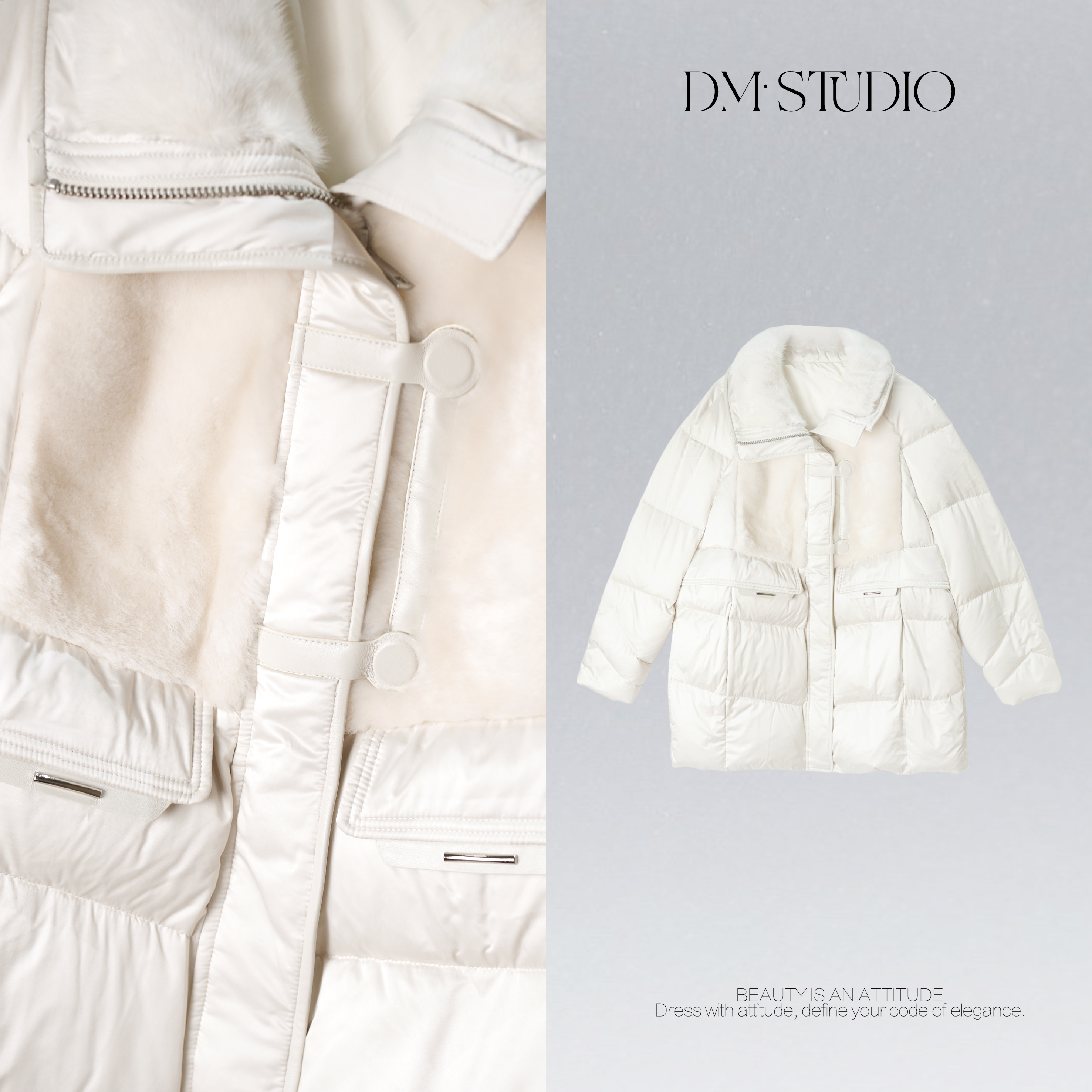 DEDM•STUDIOM冬季高级水貂毛领鹅绒皮毛一体外套2506YRF/8824-096