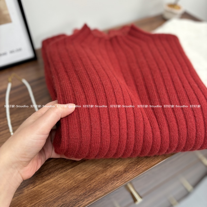 【安可拉红】蜜熊绒坑条针织半高领加厚打底衫贴身穿柔软亲肤不扎
