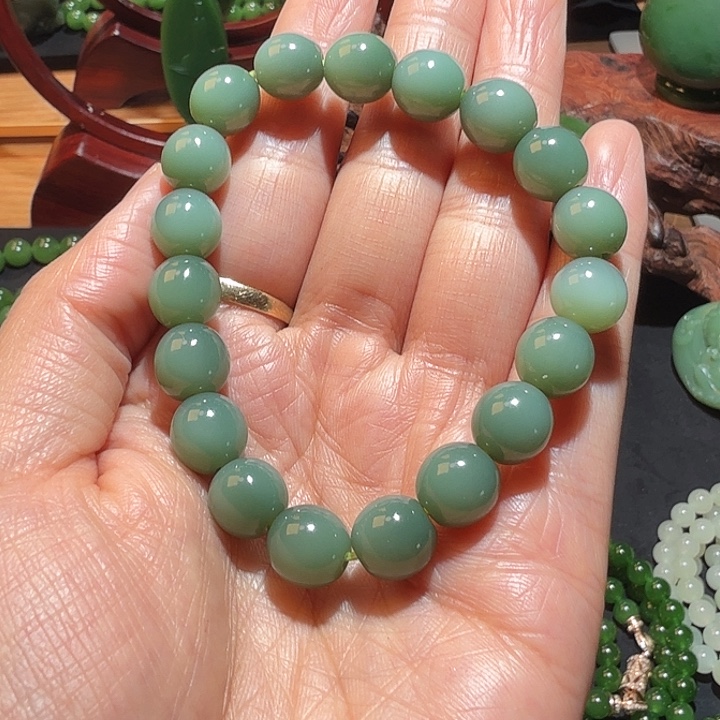 和田玉（碧玉）未镶嵌手串俄碧 粉青