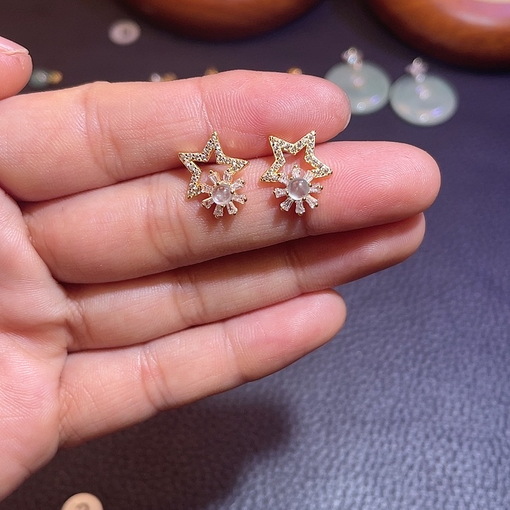 朱***)翡翠银S925镶嵌耳饰天然翡翠