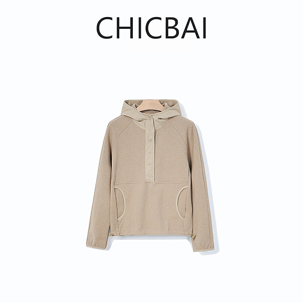 CHICBAI 高级色调半门襟拼接连帽卫衣