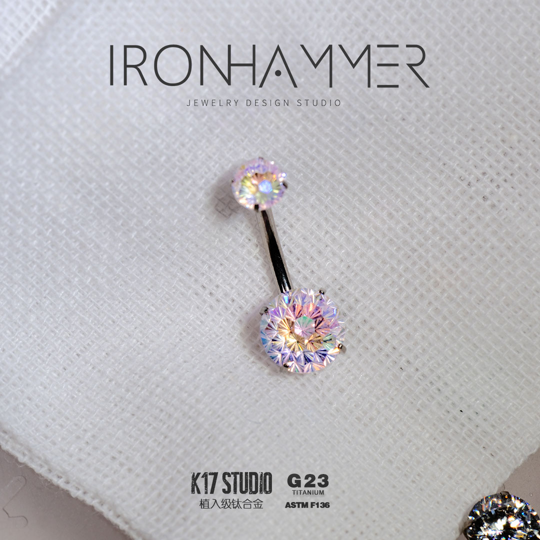 钛合金锆石耳饰 铁锤家F136钛合金超闪内螺纹肚脐钉1.2牙口