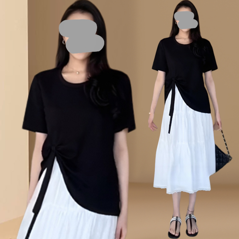 夏装搭配一整套2025夏季新款气质休闲宽松短袖T恤花边蛋糕裙套装