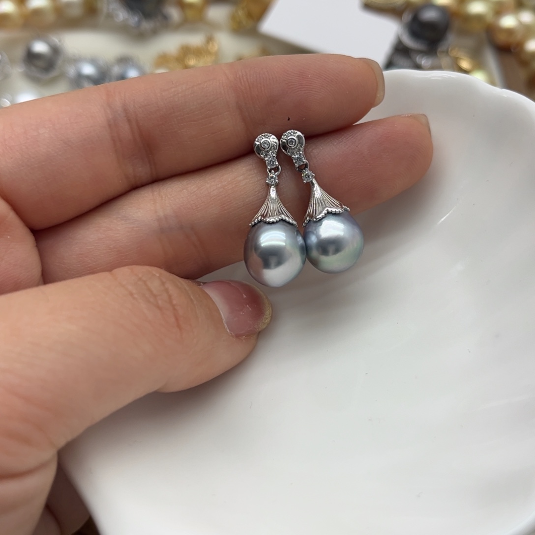 银S925镶嵌耳饰海水珍珠