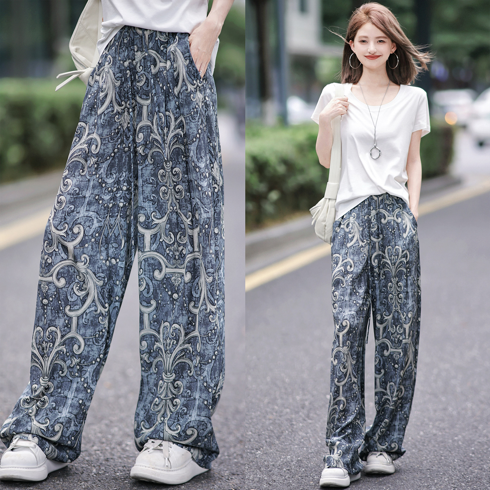 【赵大喜】青花瓷休闲裤 | 100真,丝凉爽透.气复古印花