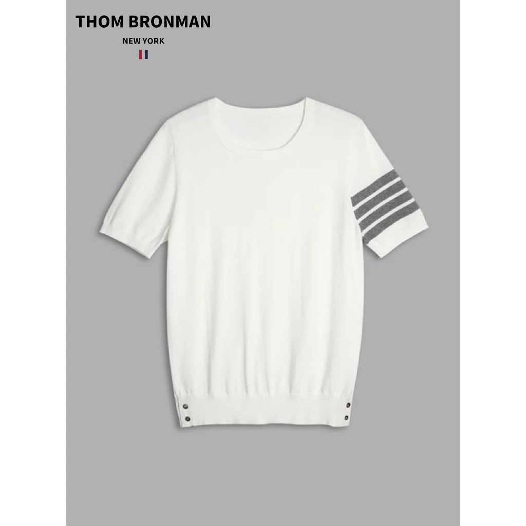 【官方旗舰】THOMBRONMAN汤姆布郎圆领短袖条纹针织衫冰丝纯色T恤