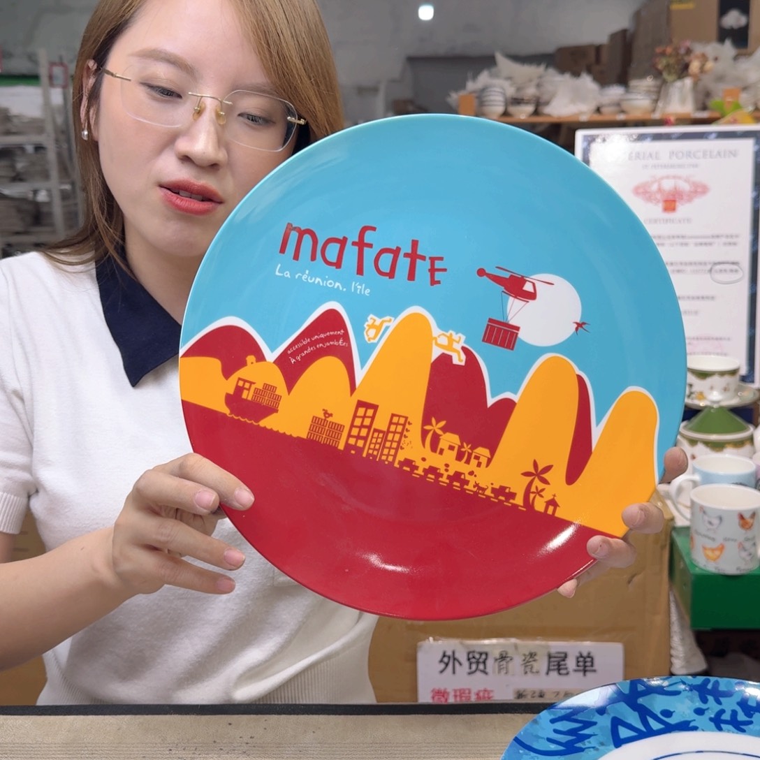 瓷高骨12英寸平盘30cm2个外贸骨瓷