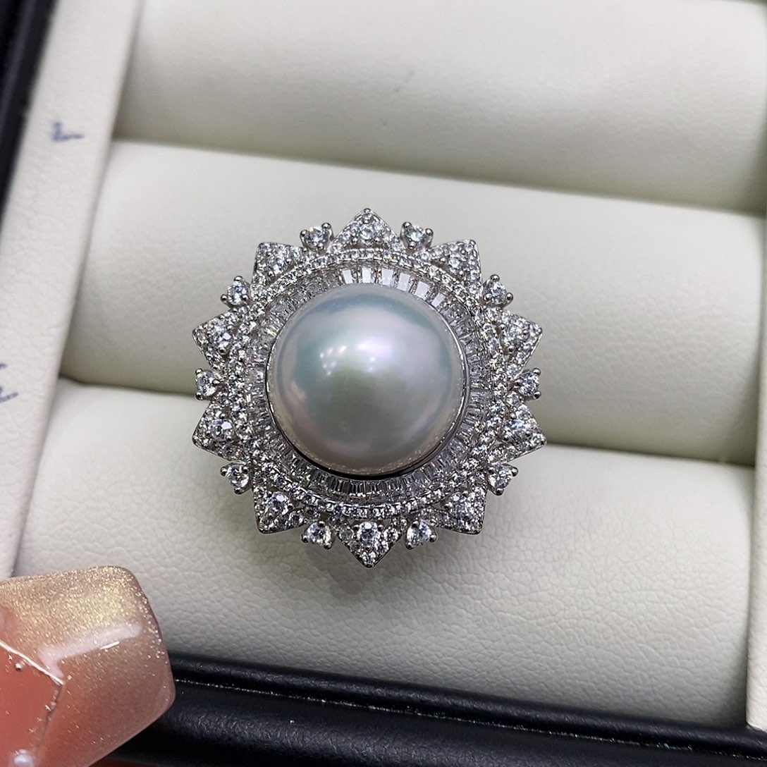 淡水珍珠耳饰银S925镶嵌12m m