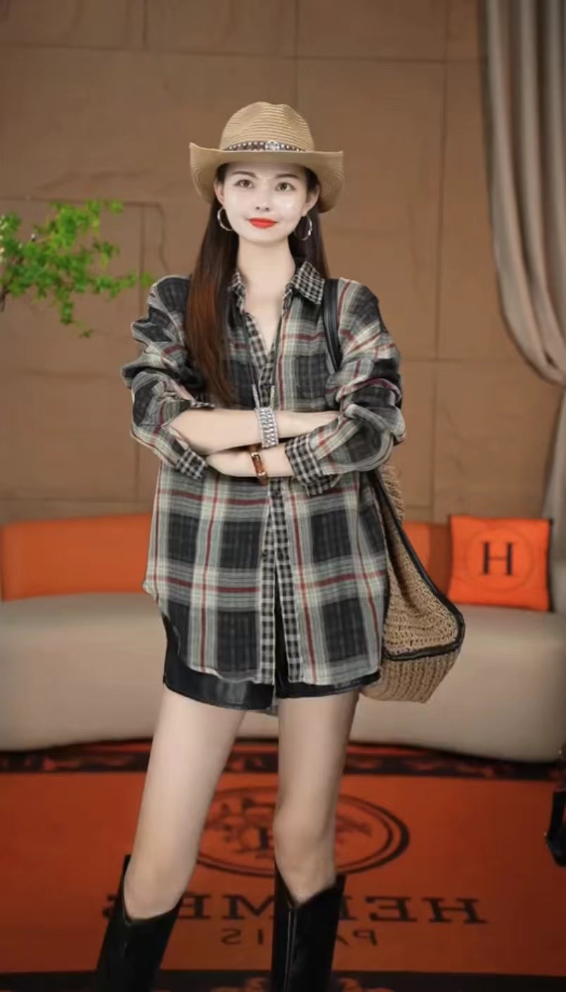 1121【安言服饰】格子休闲春季条纹水洗衬衫显瘦复古上衣网红秋季