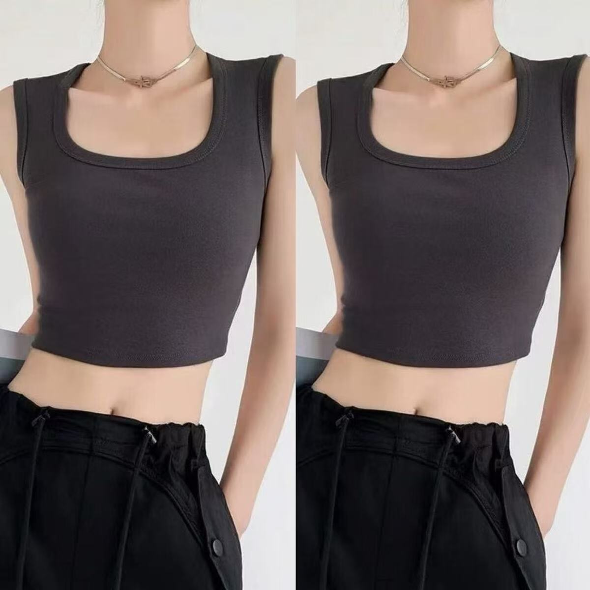12 宽肩带吊带背心女外穿春季新款修身无袖T恤工字打底内搭上衣
