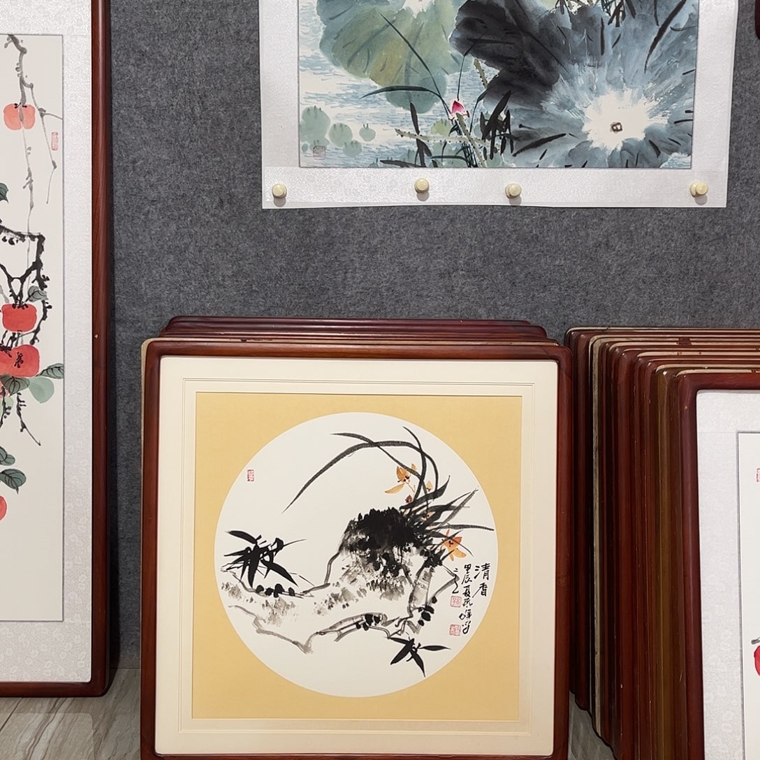 国画书画作品带框63×63