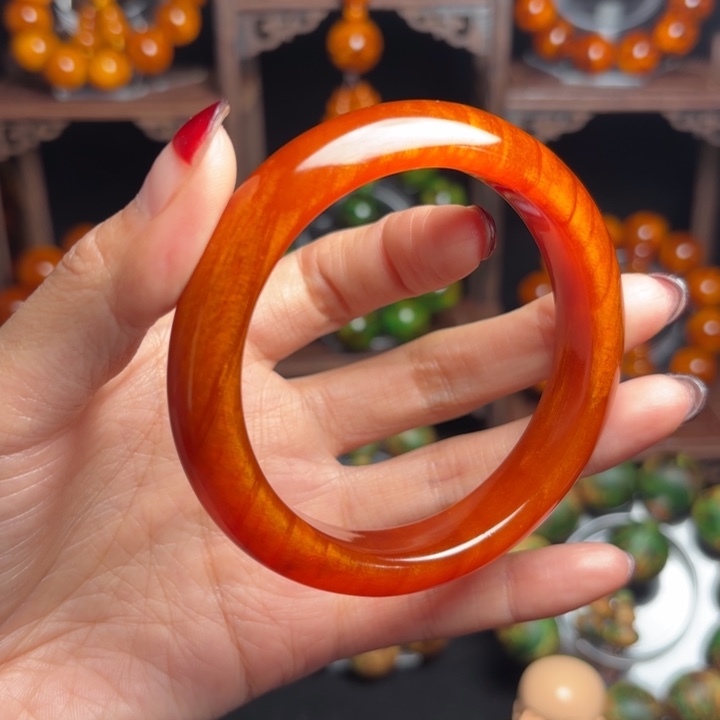 琥珀木手镯 玉化老料 60尺寸