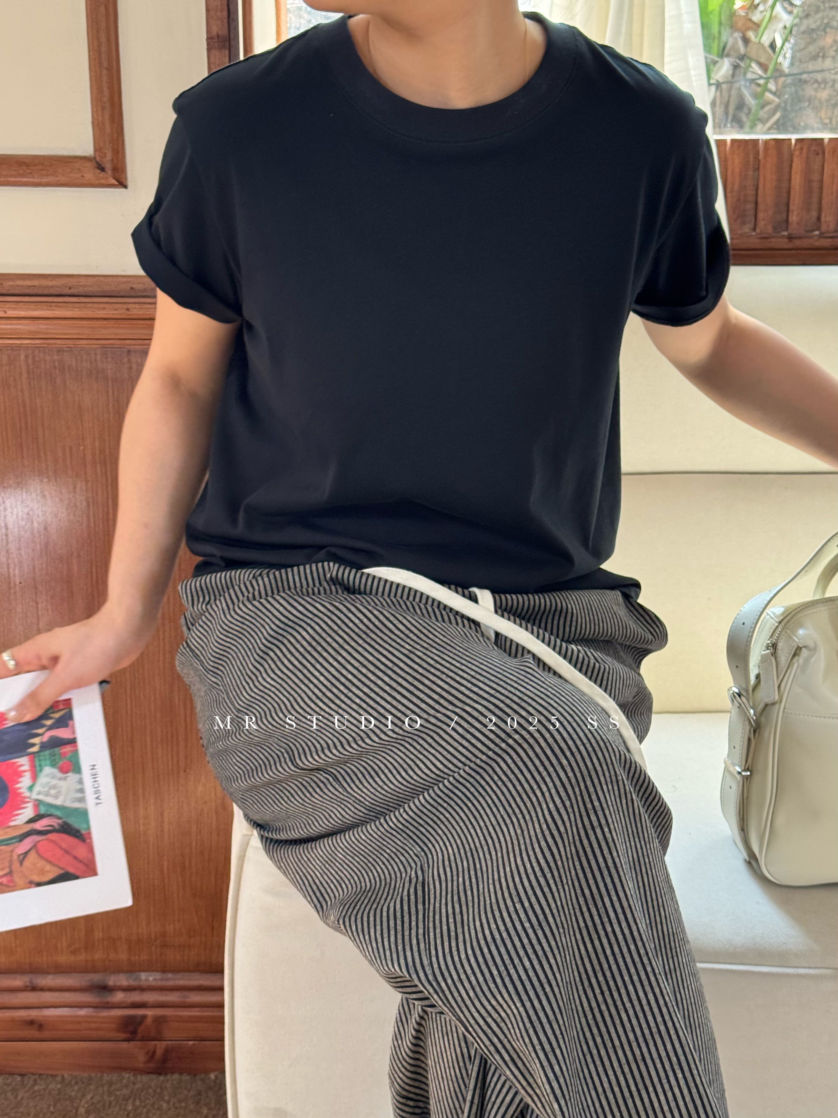 【YILI显瘦女装】“俄罗斯方块”100%棉简约短袖上衣Y0184